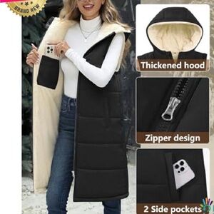 NWT Deep Navy Blue Reversible Sherpa Puffer Vest w/ Hood | Medium